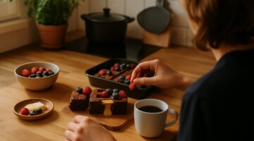 Symbolbild zum Artikel: Vegane Brownies mit flüssigem Schoko-Kern und Beeren